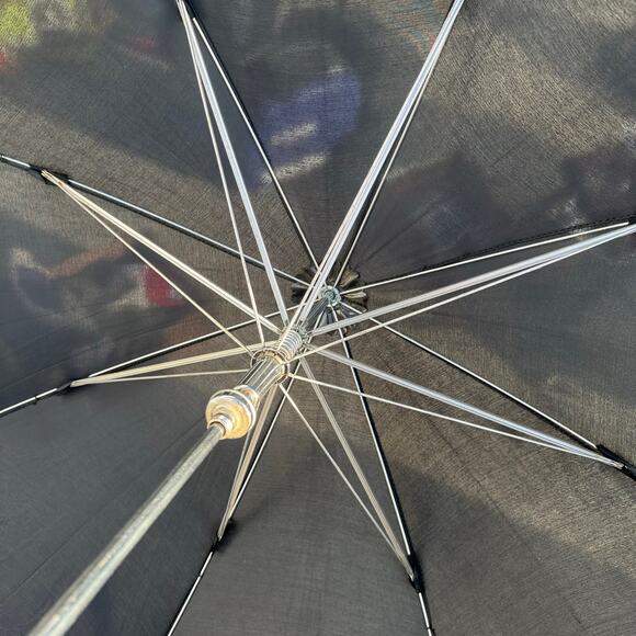 Vintage 43” Black Umbrella With Faux? Leather? Handle Parasol? With Sleeve - Picture 3 of 7